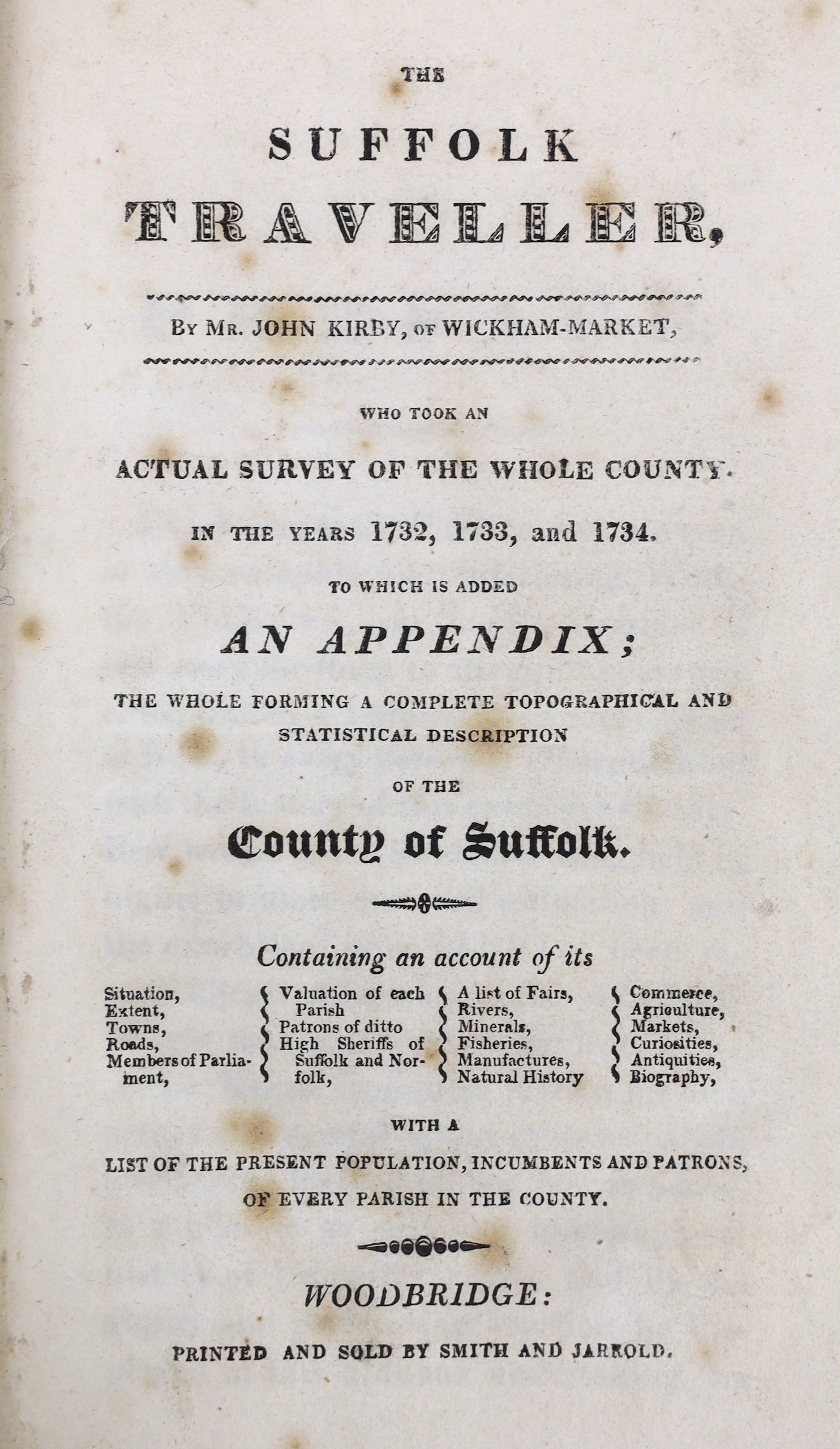 SUFFOLK: Kirby, John - The Suffolk Traveller ... To which is added an Appendix ... forming a complete topographical and statistical description ... folded map; rebound morocco-backed cloth, gilt-lettered panelled spine a